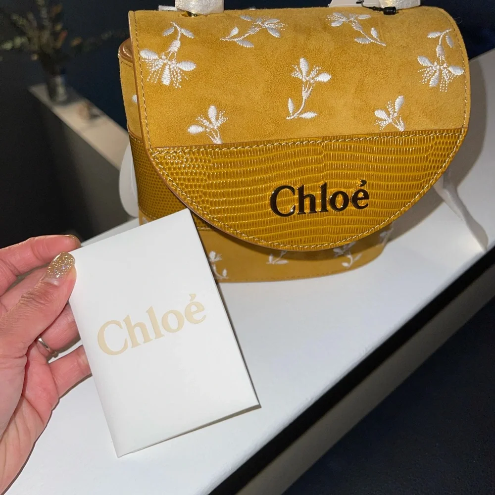 CHLOÉ Aby Lock Small Lizard-effect Leather-trimmed Embroidered Suede Bag - Picture 11 of 16